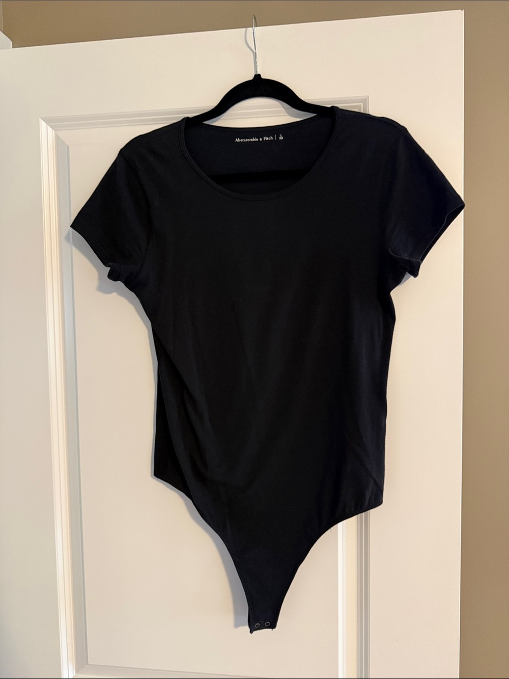 Abercrombie & Fitch Black Short-Sleeve Scoop Neck Bodysuit- Soft Cotton